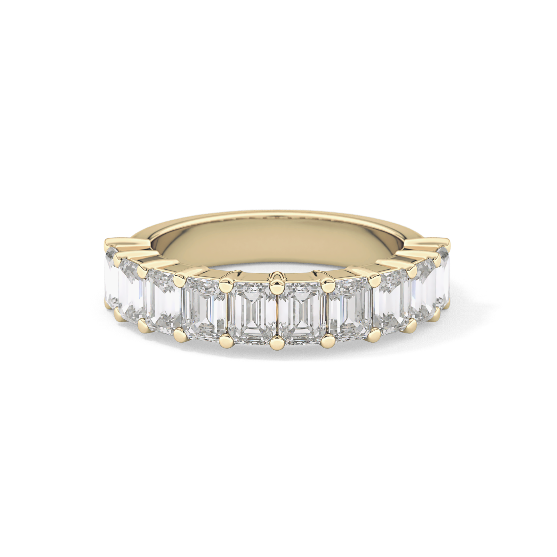 Half Eternity Wedding Band with 2.26 TCW Emerald Cut Moissanite – Yellow, White, or Rose Gold