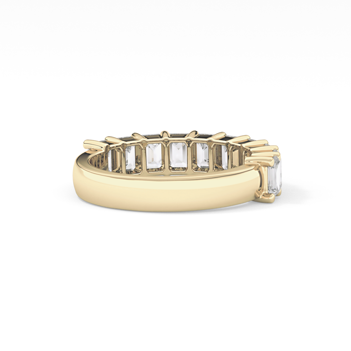 Half Eternity Wedding Band with 2.26 TCW Emerald Cut Moissanite – Yellow, White, or Rose Gold