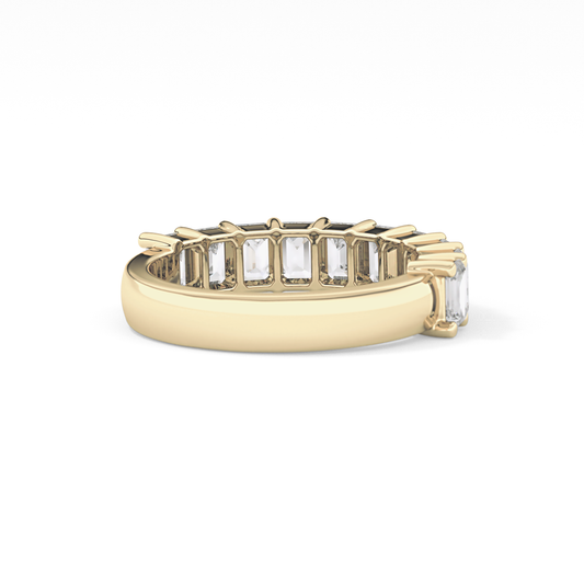 Half Eternity Wedding Band with 2.26 TCW Emerald Cut Moissanite – Yellow, White, or Rose Gold