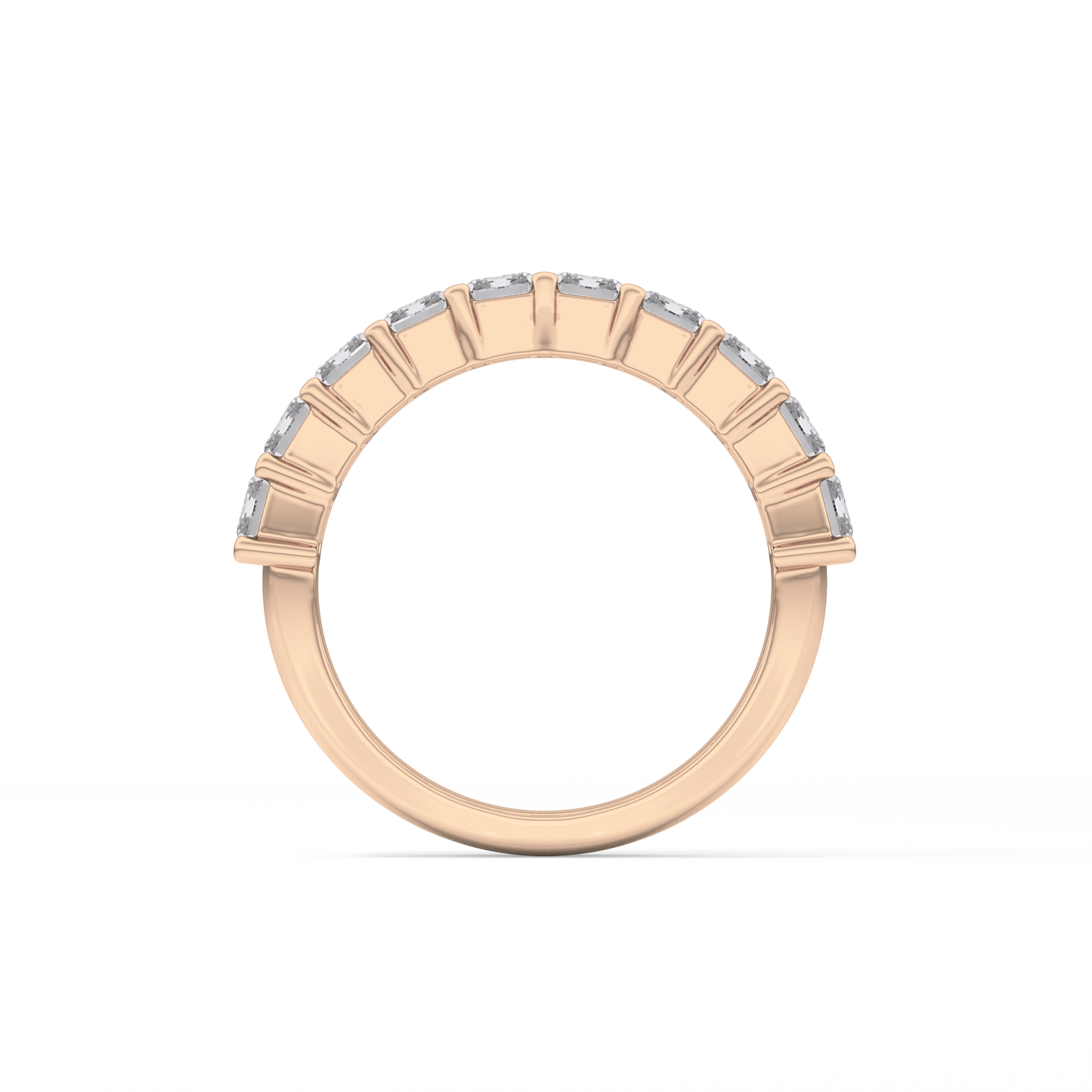 Half Eternity Wedding Band with 2.26 TCW Emerald Cut Moissanite – Yellow, White, or Rose Gold