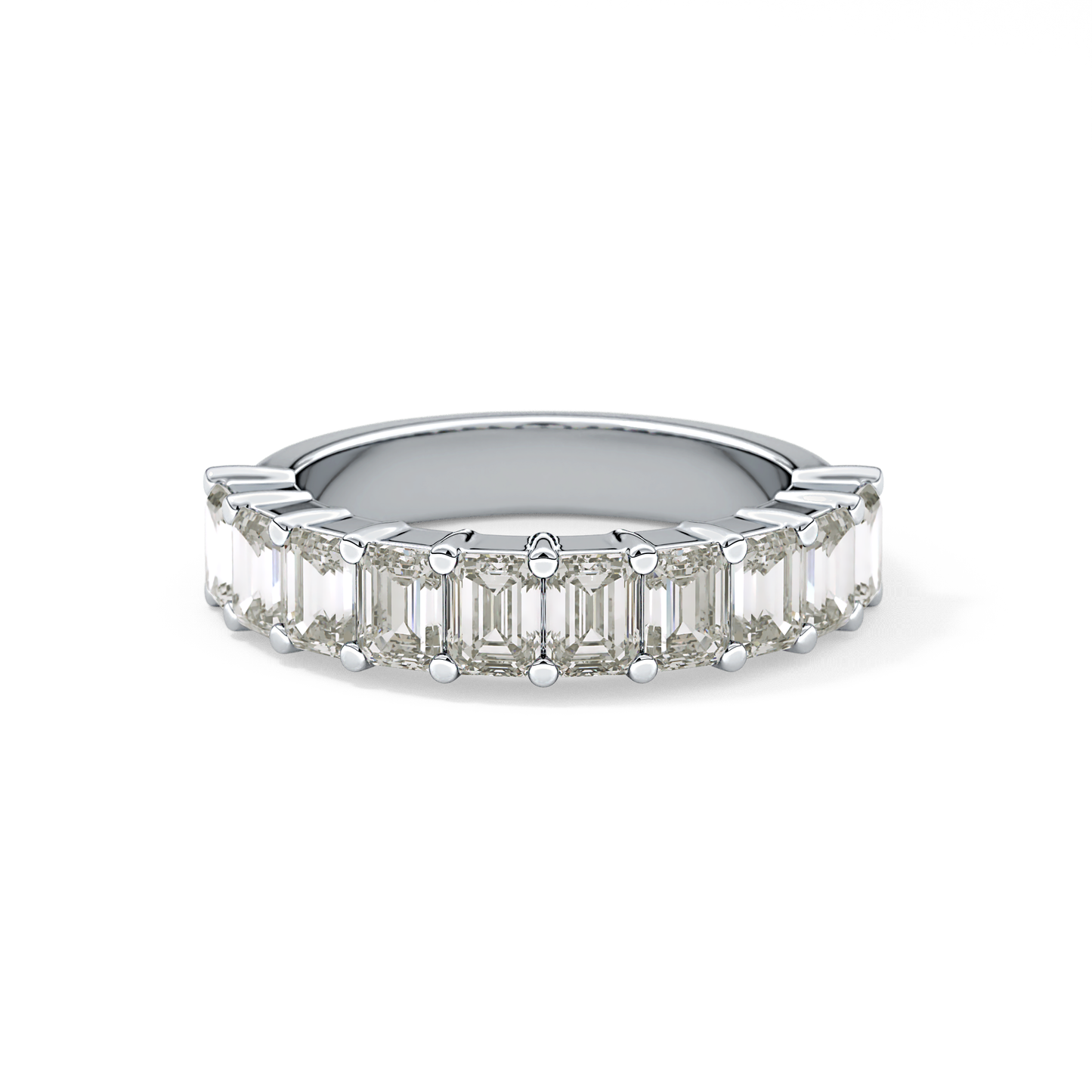 Half Eternity Wedding Band with 2.26 TCW Emerald Cut Moissanite – Yellow, White, or Rose Gold