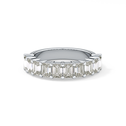 Half Eternity Wedding Band with 2.26 TCW Emerald Cut Moissanite – Yellow, White, or Rose Gold