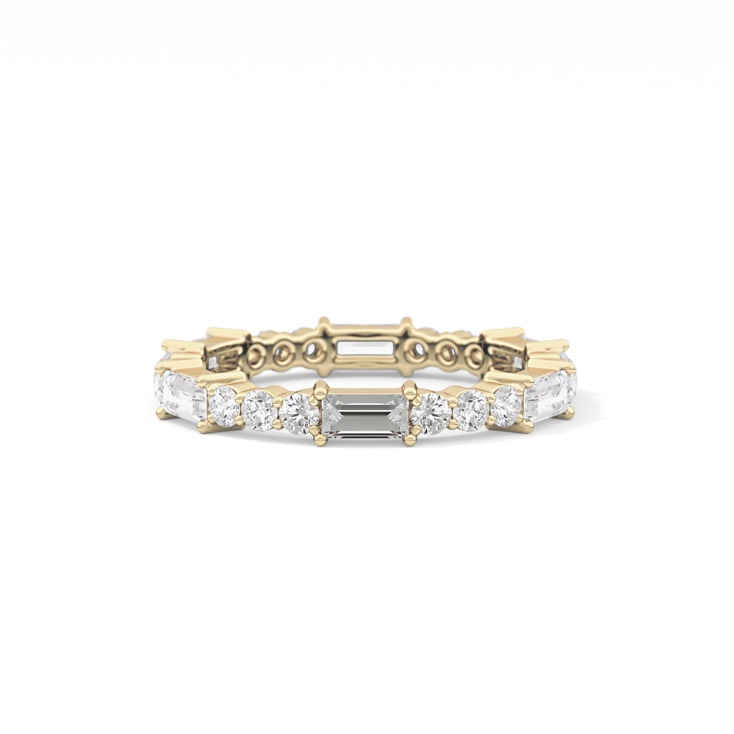 Full Eternity Wedding Band with 1.23 TCW Round & Baguette Cut Moissanite – Yellow, White, or Rose Gold