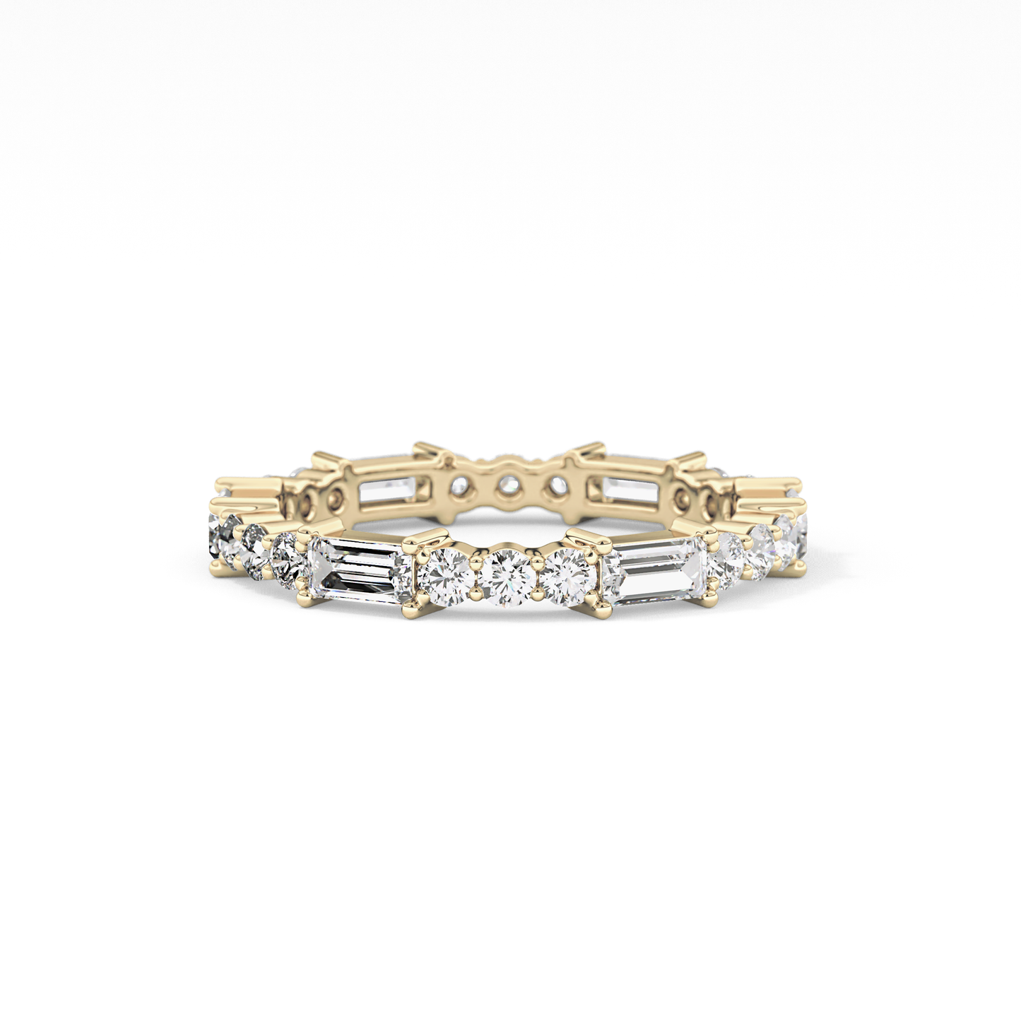 Full Eternity Wedding Band with 1.23 TCW Round & Baguette Cut Moissanite – Yellow, White, or Rose Gold