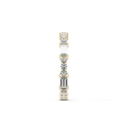 Full Eternity Wedding Band with 1.23 TCW Round & Baguette Cut Moissanite – Yellow, White, or Rose Gold