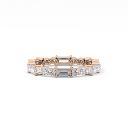 Full Eternity Wedding Band with 1.23 TCW Round & Baguette Cut Moissanite – Yellow, White, or Rose Gold