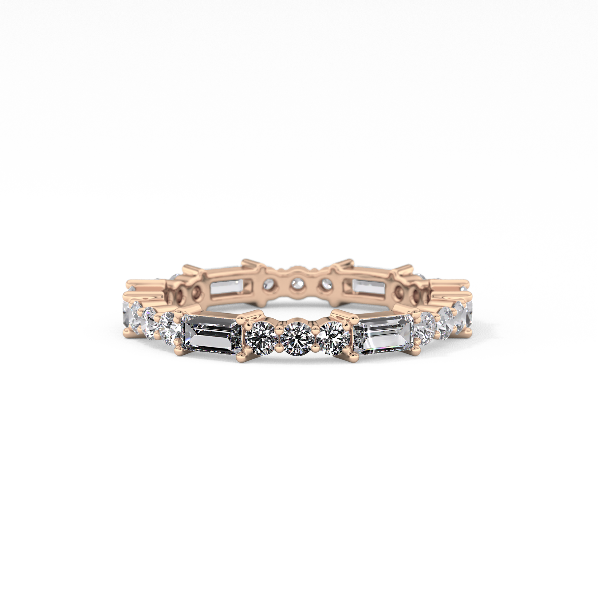 Full Eternity Wedding Band with 1.23 TCW Round & Baguette Cut Moissanite – Yellow, White, or Rose Gold