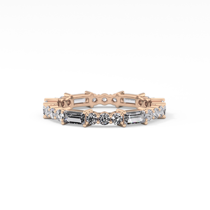 Full Eternity Wedding Band with 1.23 TCW Round & Baguette Cut Moissanite – Yellow, White, or Rose Gold