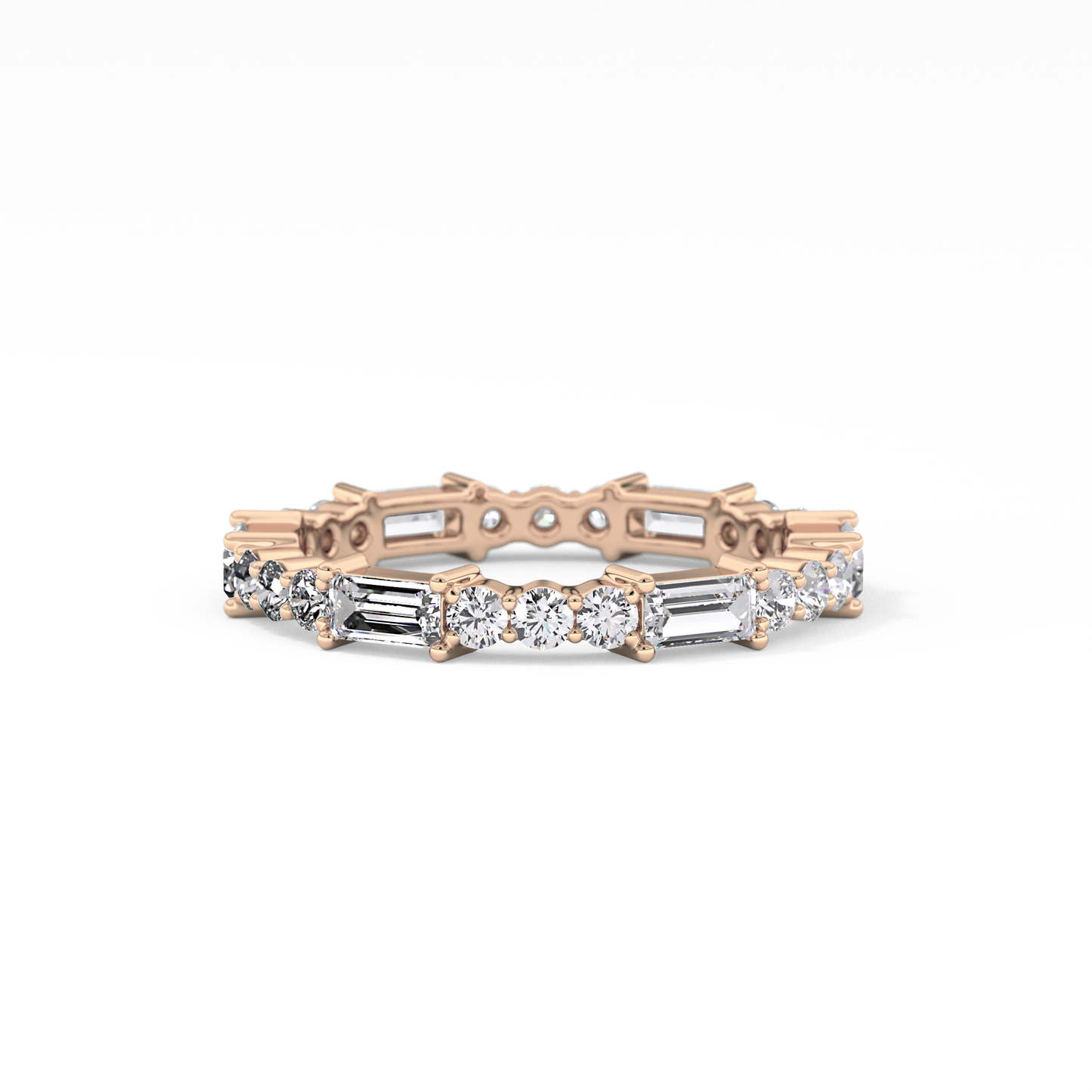 Full Eternity Wedding Band with 1.23 TCW Round & Baguette Cut Moissanite – Yellow, White, or Rose Gold