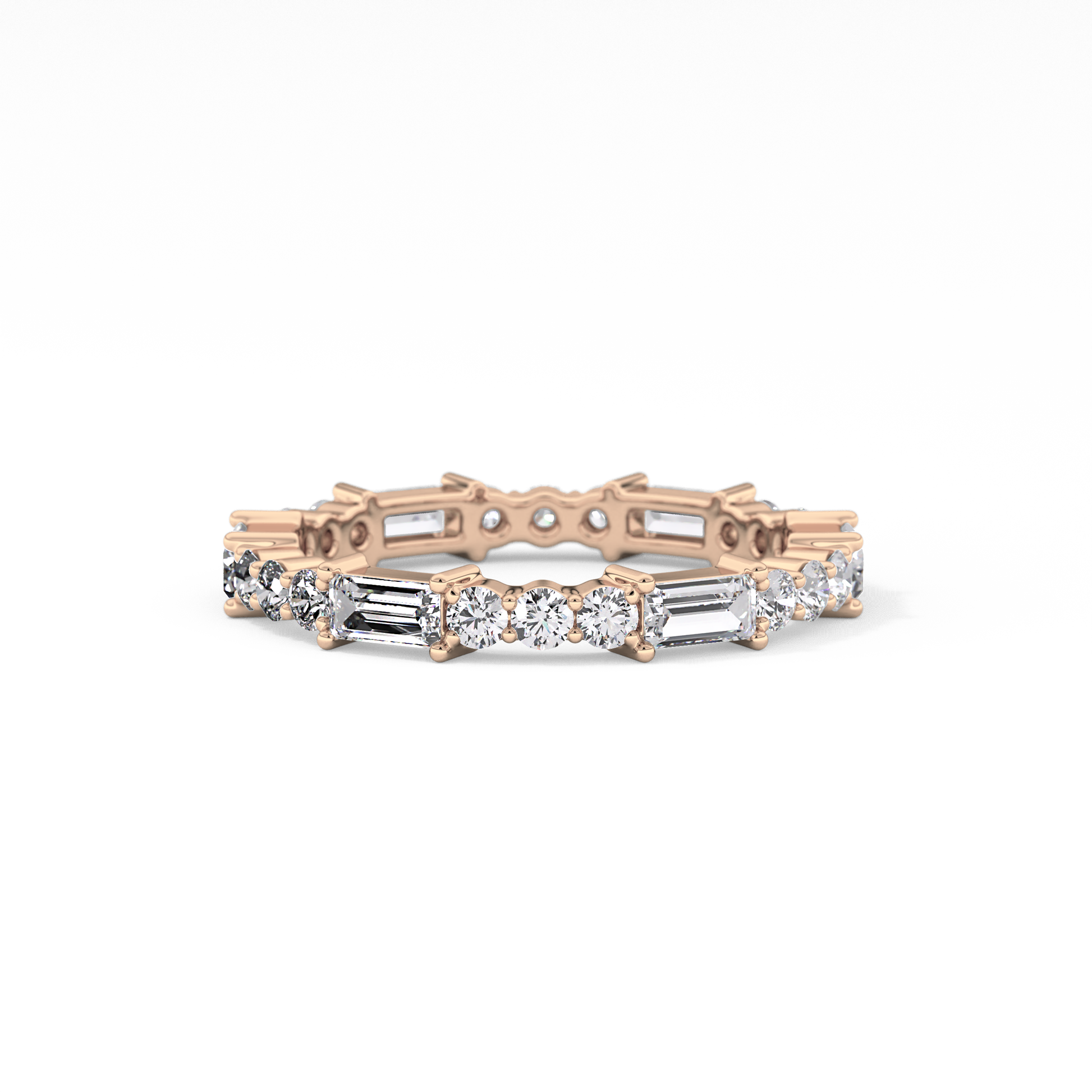 Full Eternity Wedding Band with 1.23 TCW Round & Baguette Cut Moissanite – Yellow, White, or Rose Gold