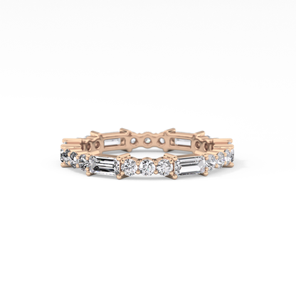 Full Eternity Wedding Band with 1.23 TCW Round & Baguette Cut Moissanite – Yellow, White, or Rose Gold