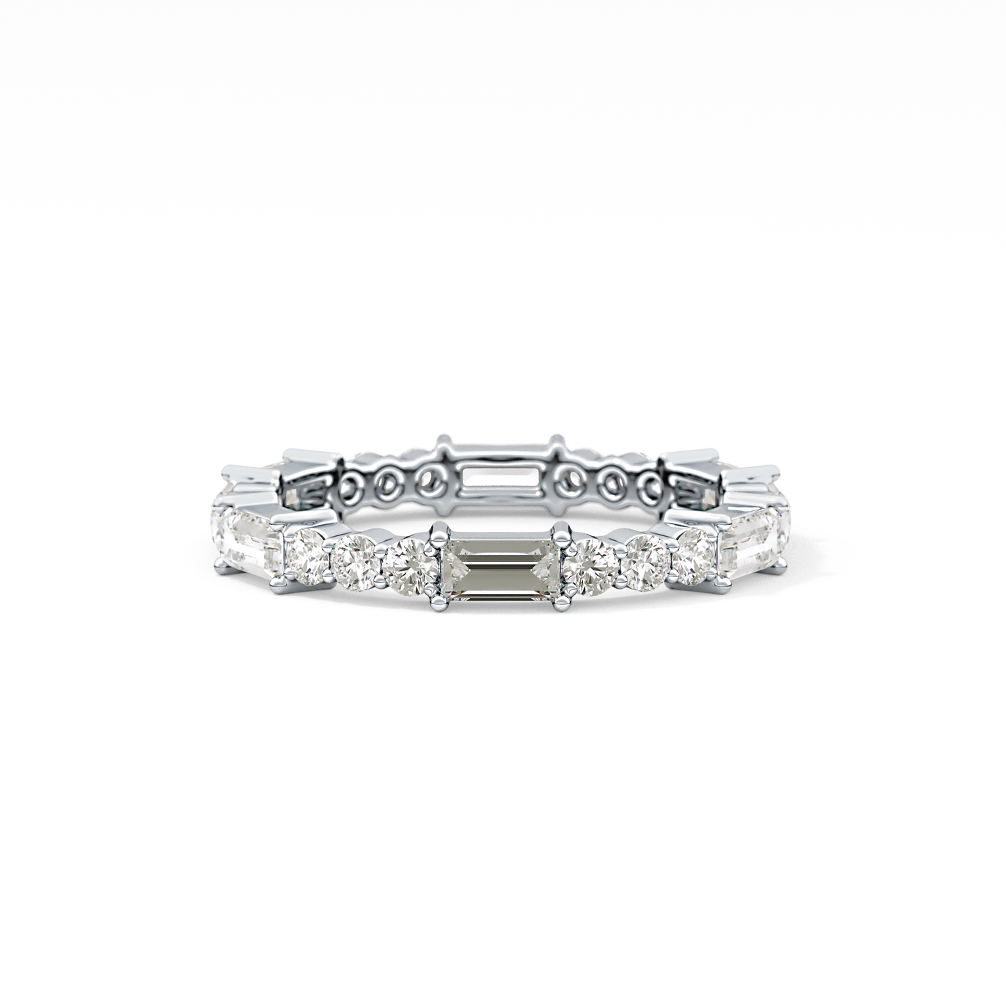 Full Eternity Wedding Band with 1.23 TCW Round & Baguette Cut Moissanite – Yellow, White, or Rose Gold