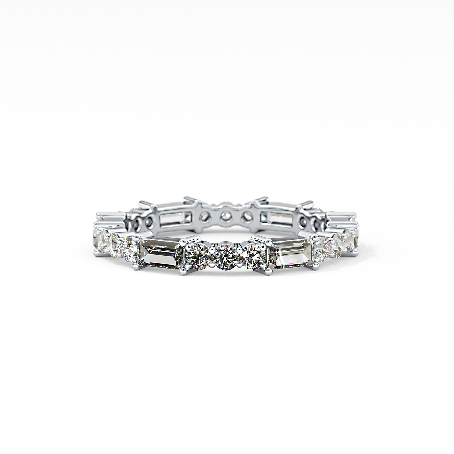 Full Eternity Wedding Band with 1.23 TCW Round & Baguette Cut Moissanite – Yellow, White, or Rose Gold
