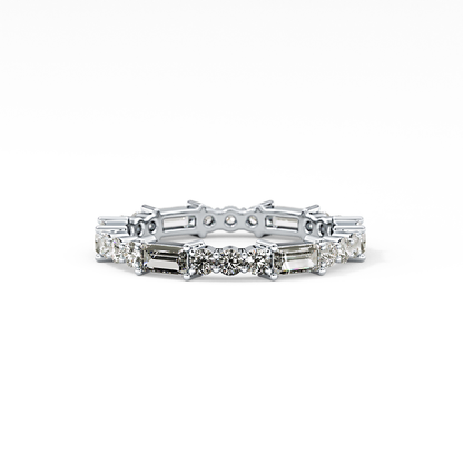 Full Eternity Wedding Band with 1.23 TCW Round & Baguette Cut Moissanite – Yellow, White, or Rose Gold
