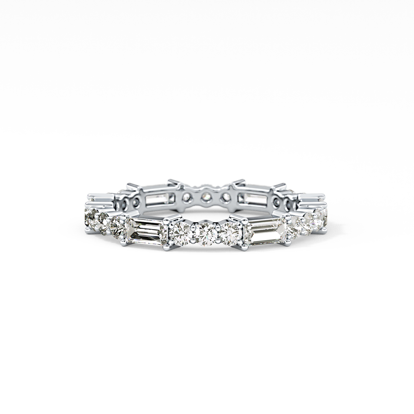 Full Eternity Wedding Band with 1.23 TCW Round & Baguette Cut Moissanite – Yellow, White, or Rose Gold