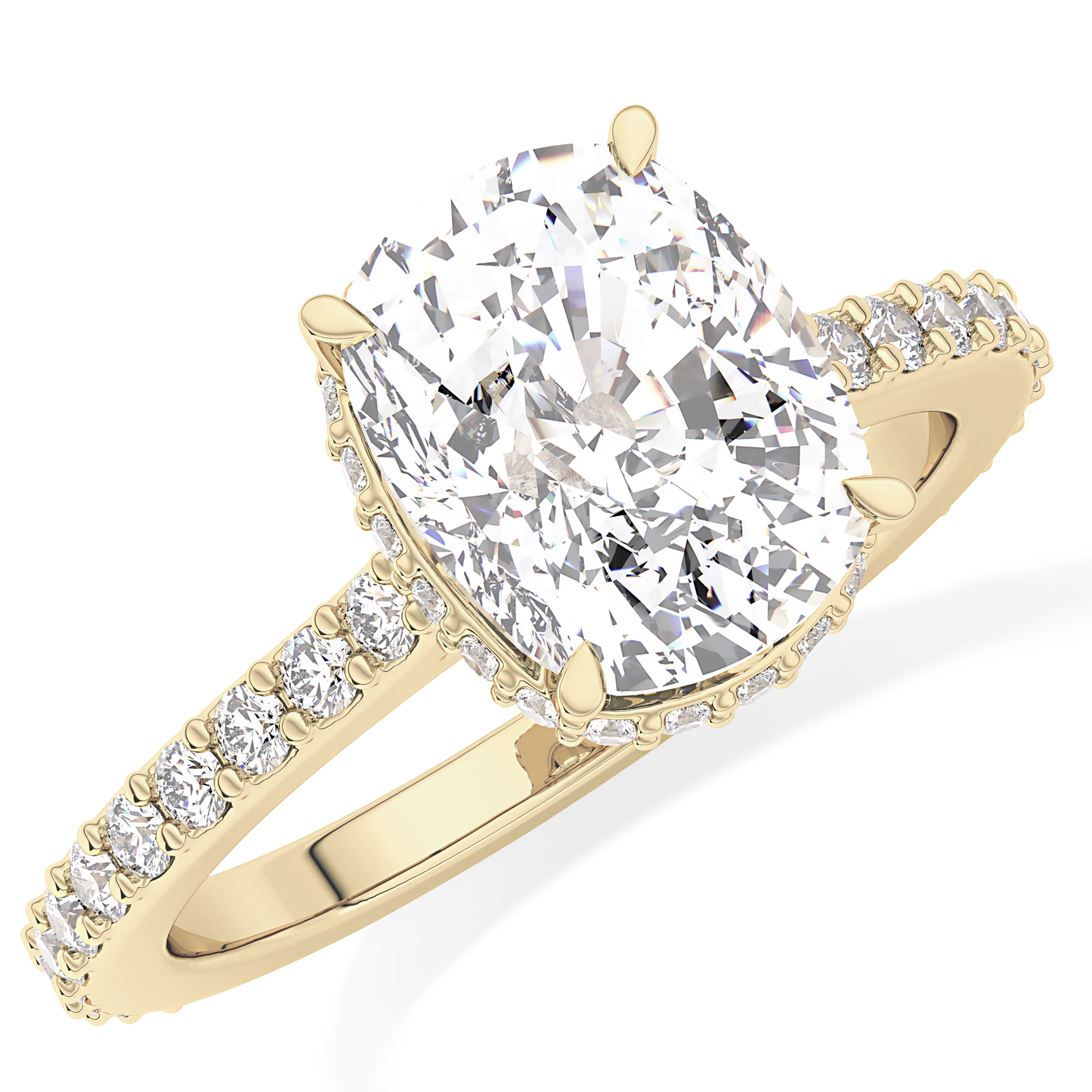 Cushion Hidden Halo & Pave Lab Grown Diamond Engagement Ring