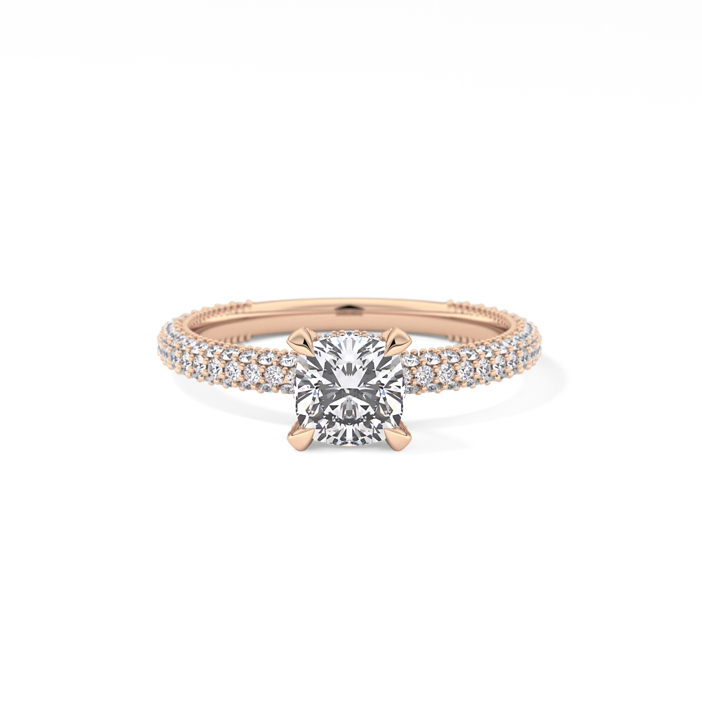 Cushion Hidden Halo & Pave Lab Grown Diamond Engagement Ring