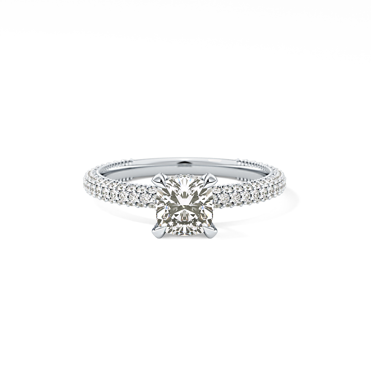 Cushion Hidden Halo & Pave Lab Grown Diamond Engagement Ring