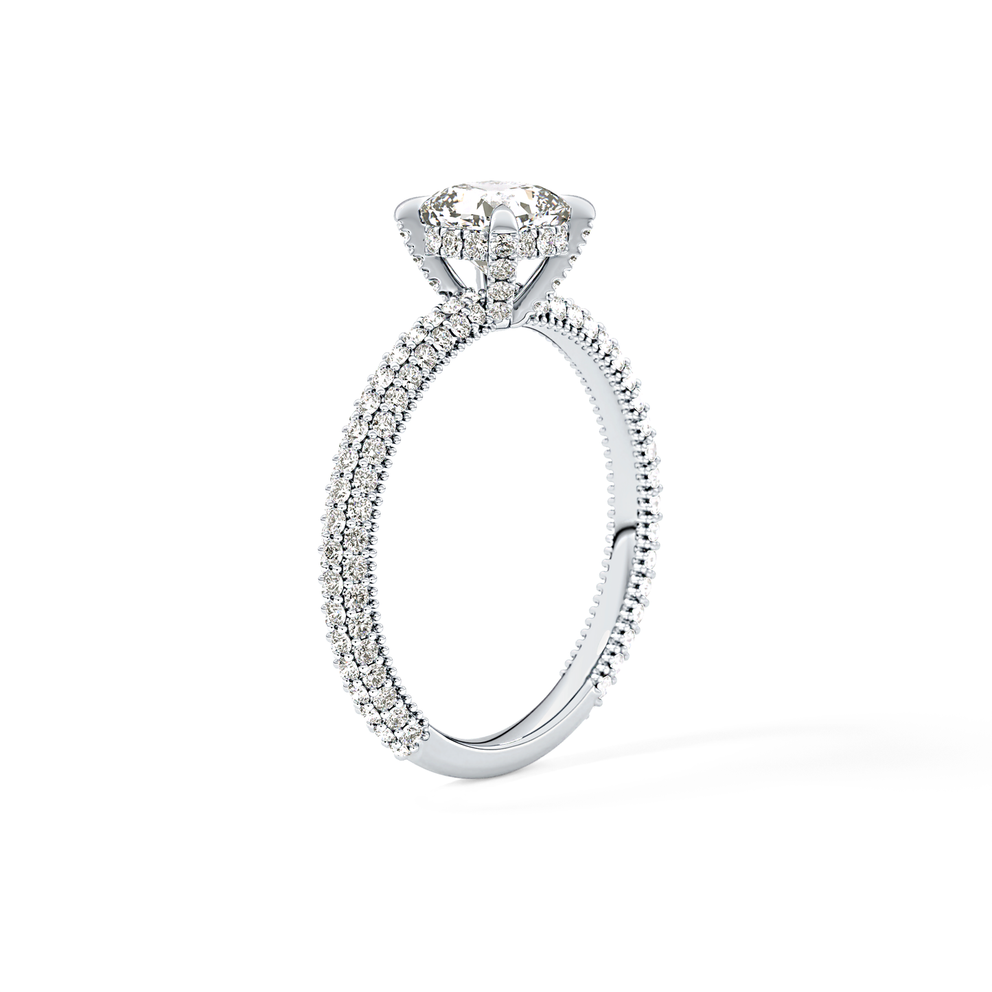Cushion Hidden Halo & Pave Lab Grown Diamond Engagement Ring