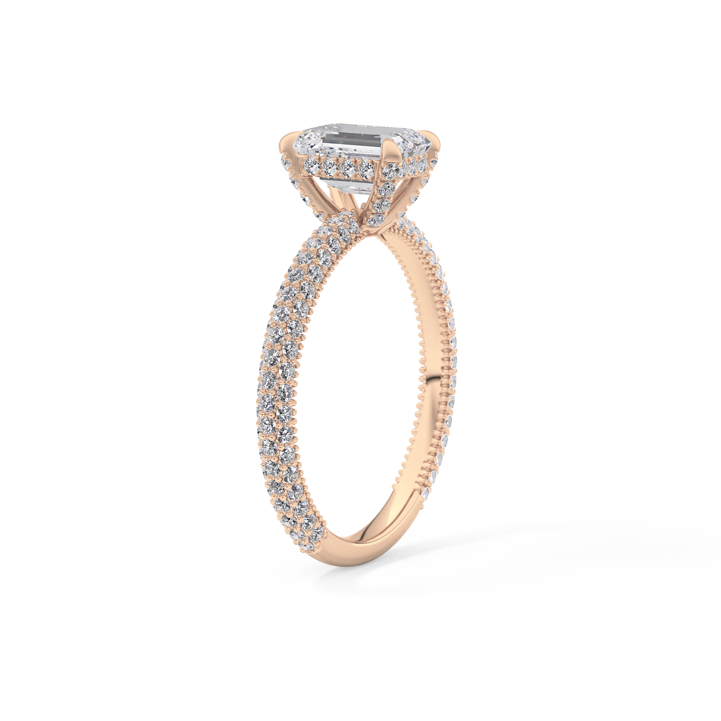 Emerald Hidden Halo & Pave Lab Grown Diamond Engagement Ring