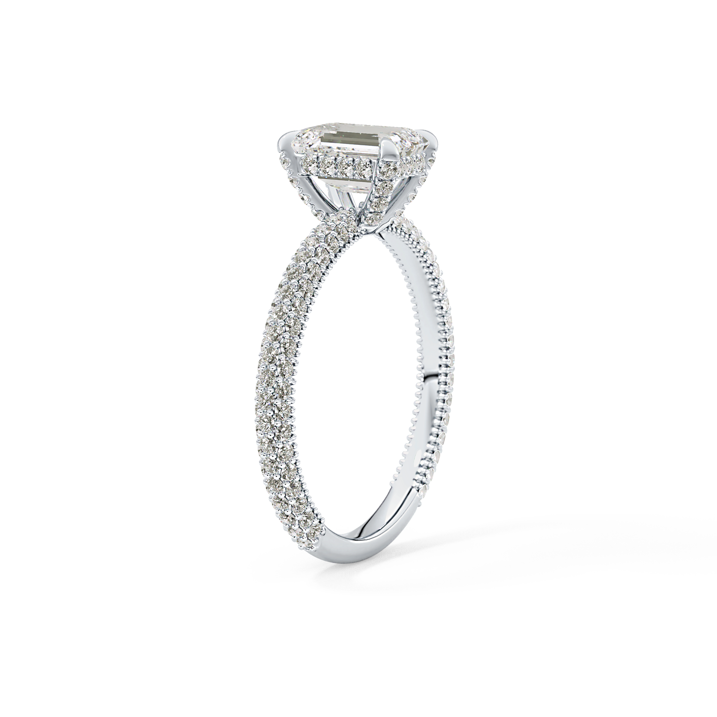 Emerald Hidden Halo & Pave Lab Grown Diamond Engagement Ring