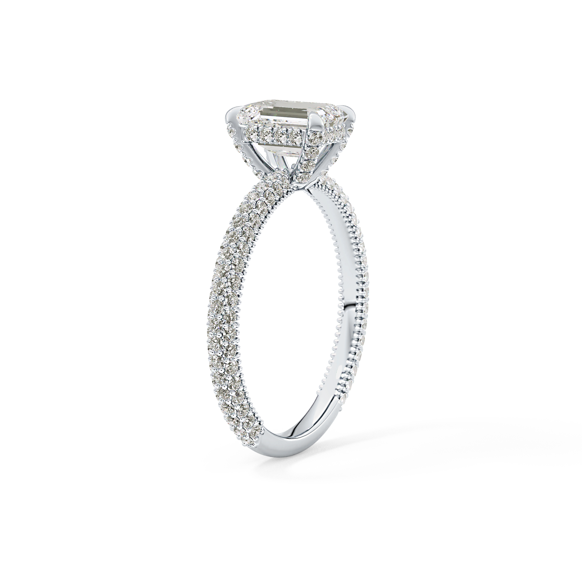 Emerald Hidden Halo & Pave Lab Grown Diamond Engagement Ring