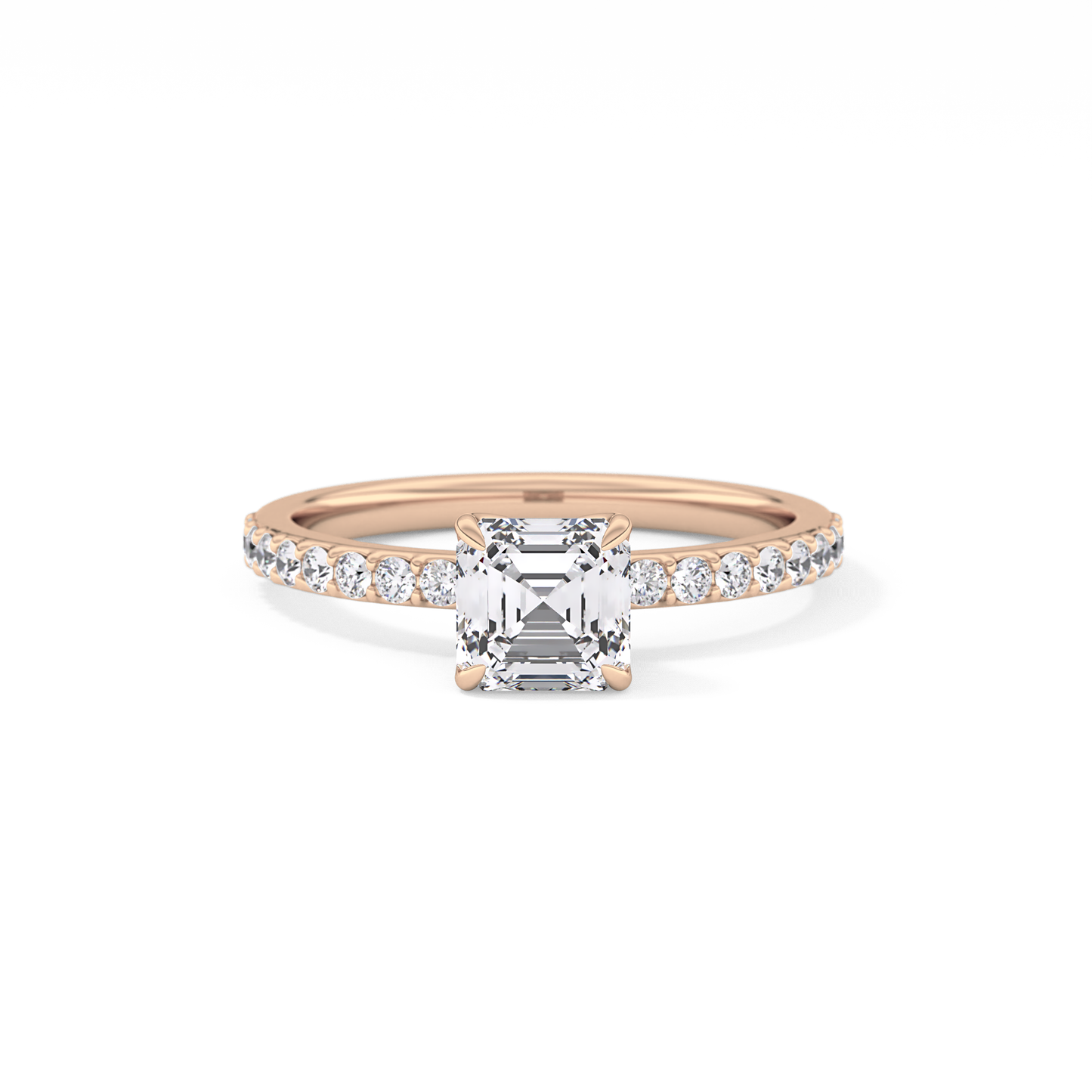 Asscher Pave Lab Grown Diamond Engagement Ring