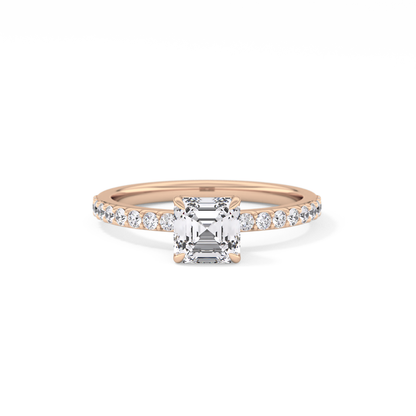 Asscher Pave Lab Grown Diamond Engagement Ring