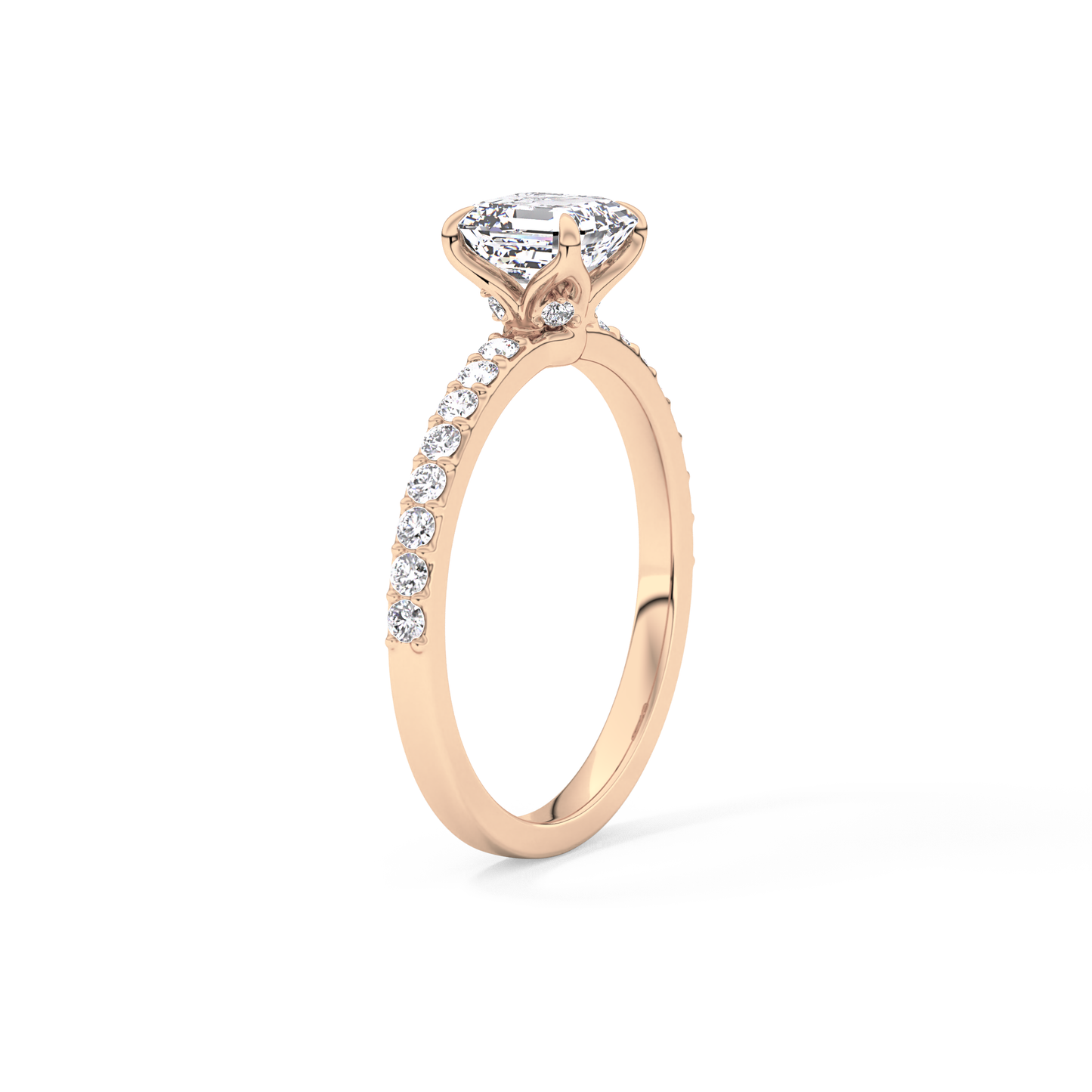 Asscher Pave Lab Grown Diamond Engagement Ring