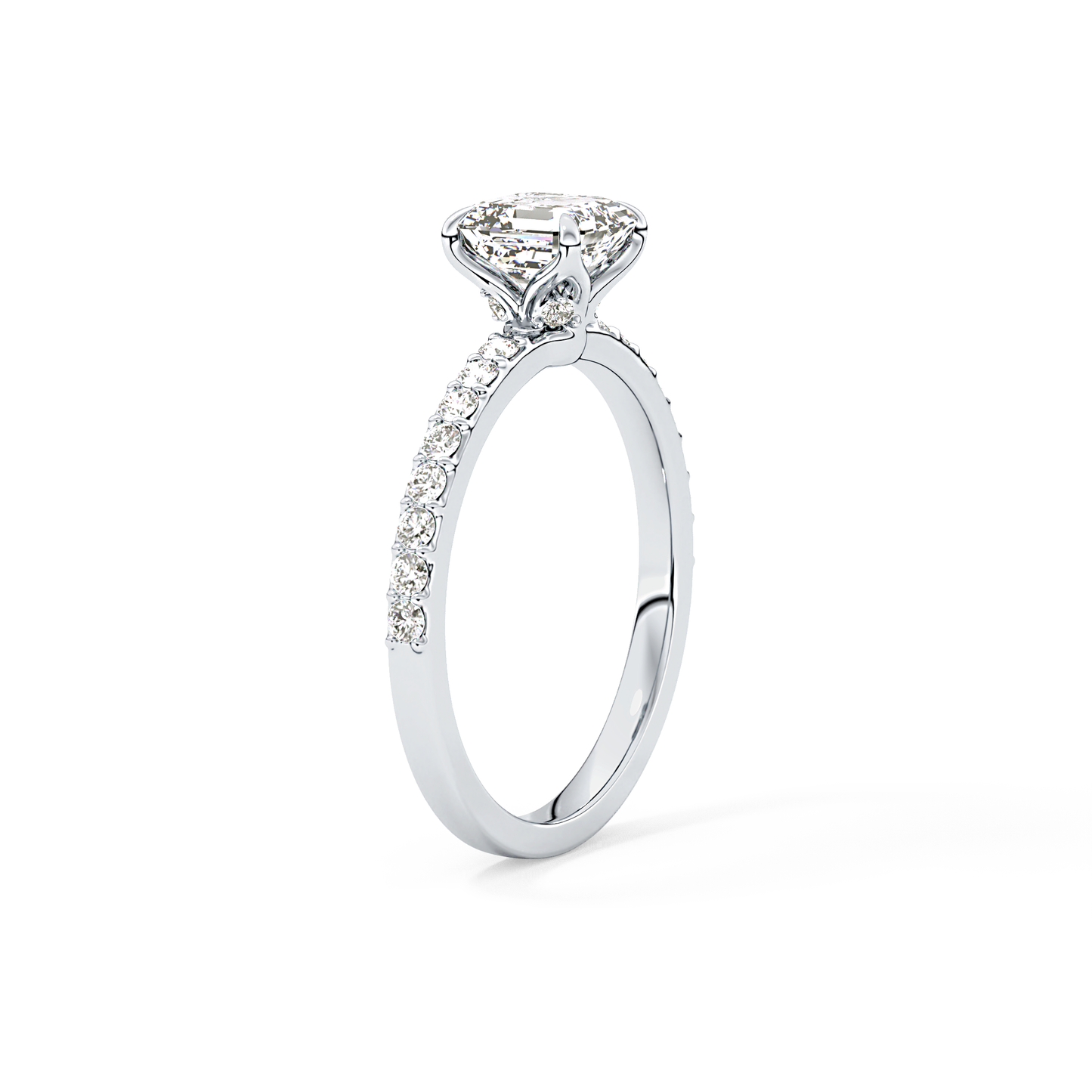Asscher Pave Lab Grown Diamond Engagement Ring