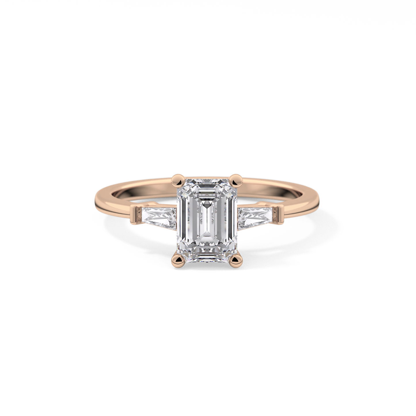 Emerald Three Stone Lab Grown Diamond Engagement Ring