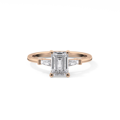 Emerald Three Stone Lab Grown Diamond Engagement Ring