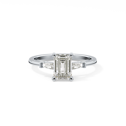 Emerald Three Stone Lab Grown Diamond Engagement Ring