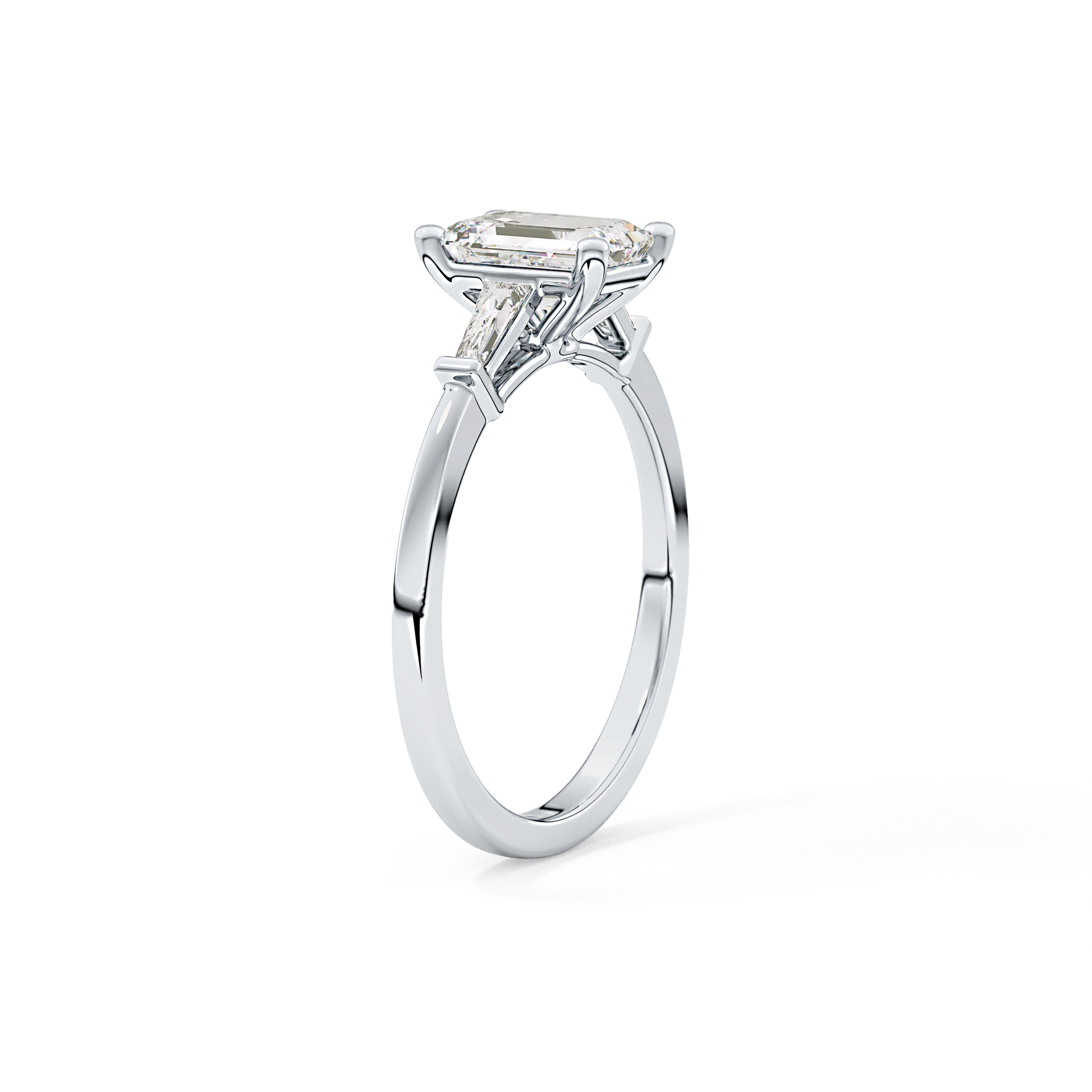 Emerald Three Stone Lab Grown Diamond Engagement Ring