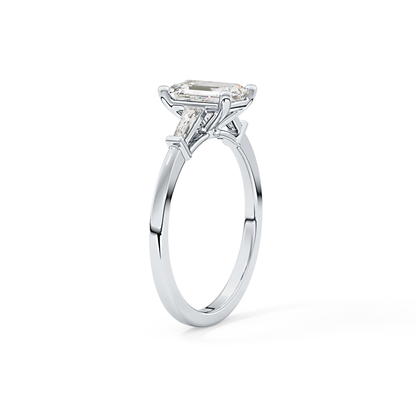 Emerald Three Stone Lab Grown Diamond Engagement Ring