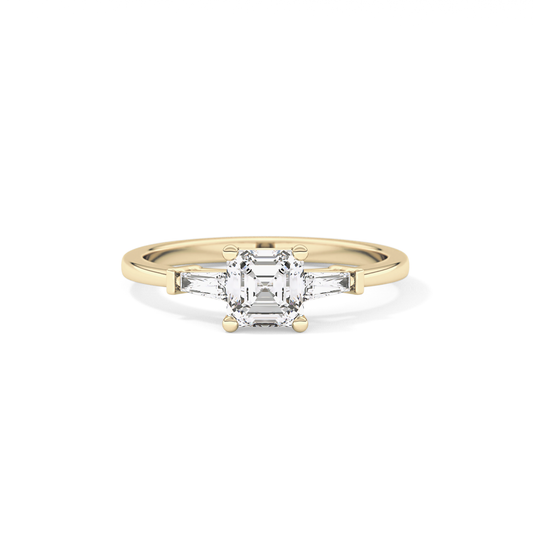 Asscher Three Stone Lab Grown Diamond Engagement Ring