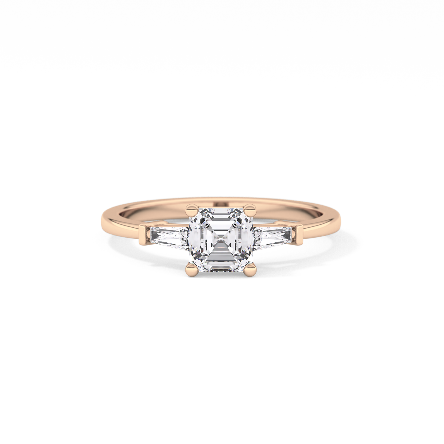 Asscher Three Stone Lab Grown Diamond Engagement Ring