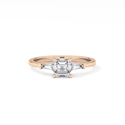 Asscher Three Stone Lab Grown Diamond Engagement Ring