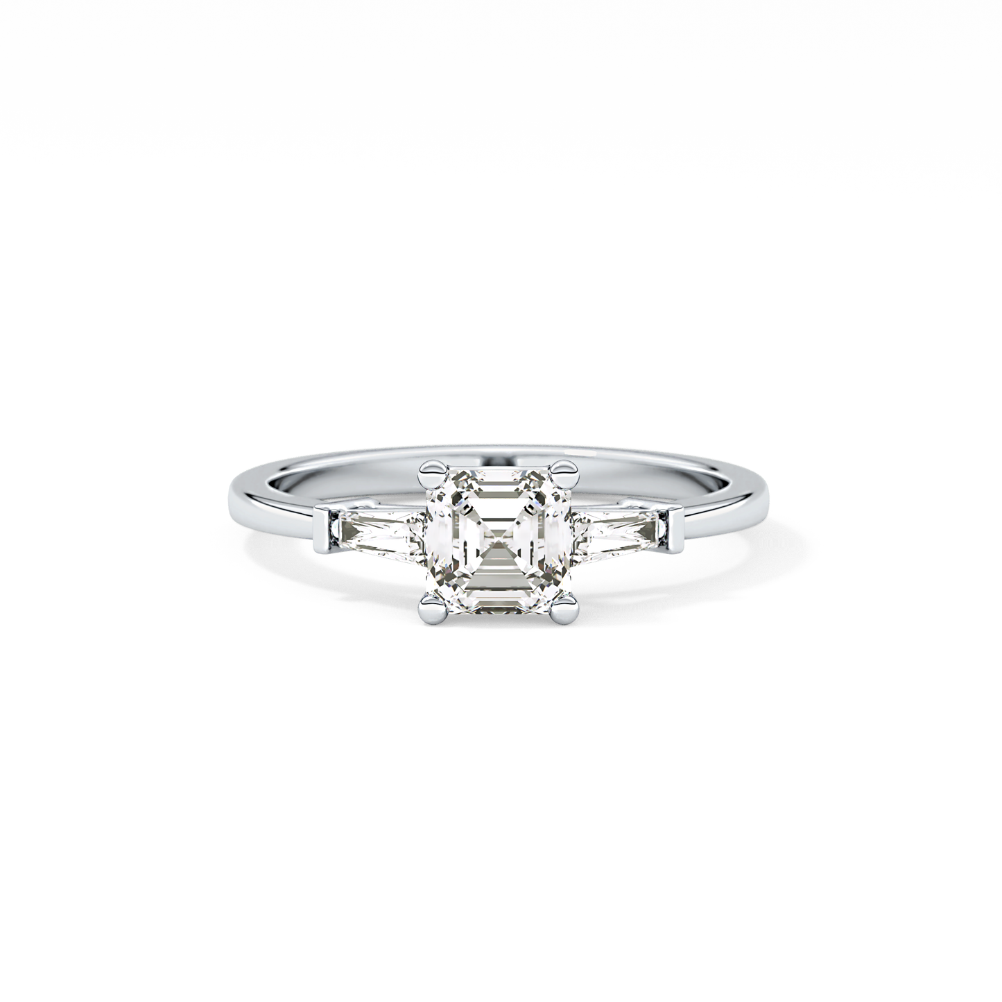 Asscher Three Stone Lab Grown Diamond Engagement Ring