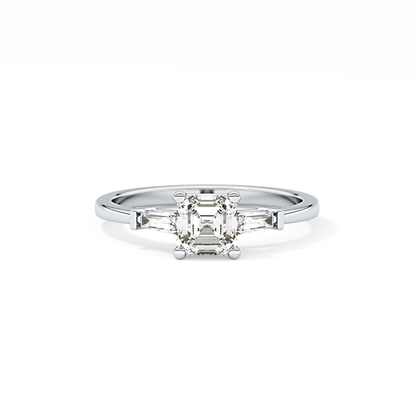 Asscher Three Stone Lab Grown Diamond Engagement Ring