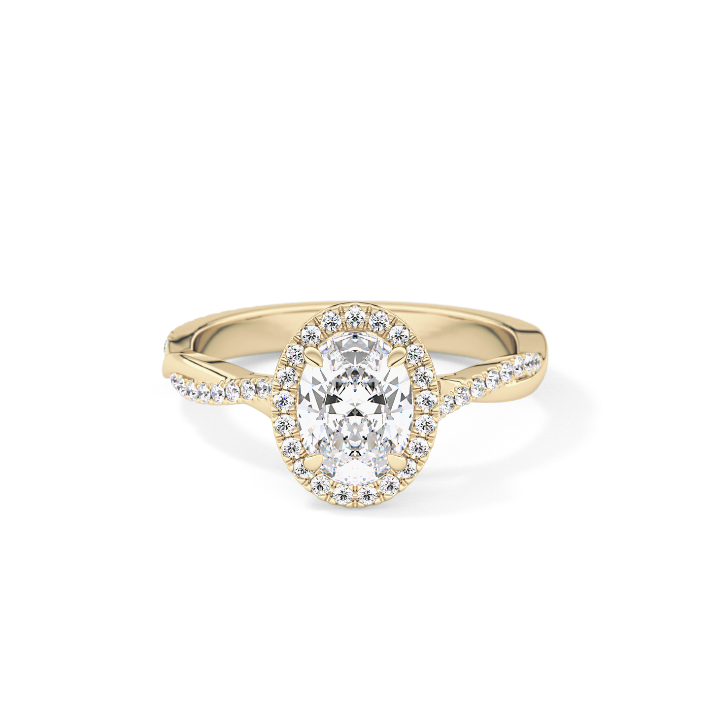 Oval Twisted Shank, Halo and Pave Lab Grown Diamond Engagement Ring