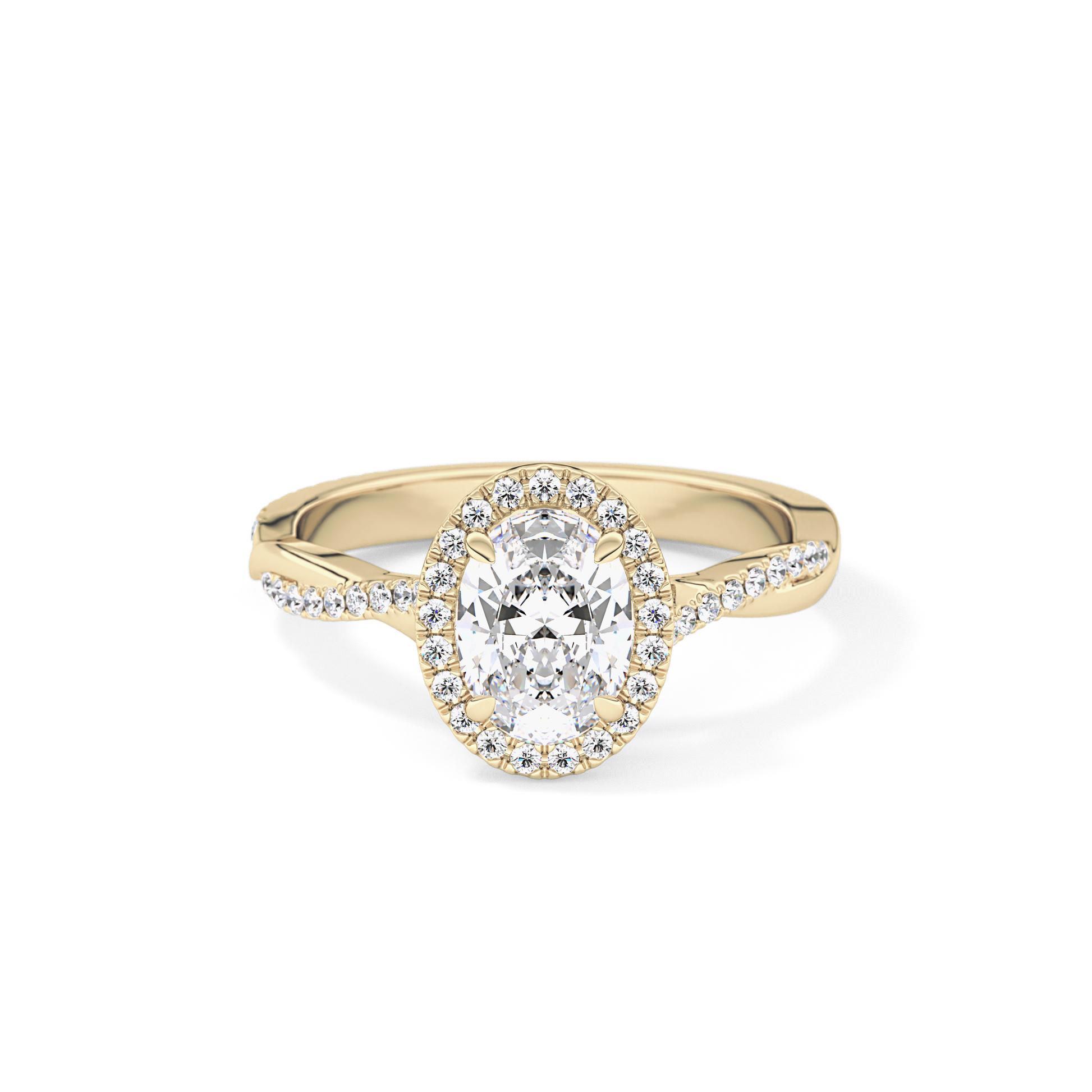 Oval Twisted Shank, Halo and Pave Lab Grown Diamond Engagement Ring