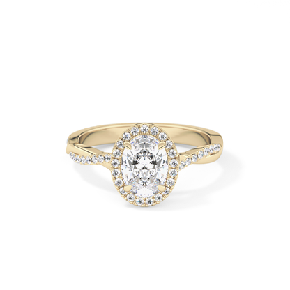Oval Twisted Shank, Halo and Pave Lab Grown Diamond Engagement Ring