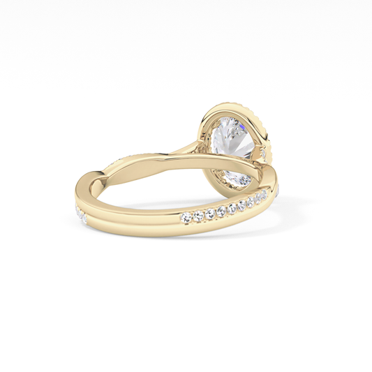 Oval Twisted Shank, Halo and Pave Lab Grown Diamond Engagement Ring