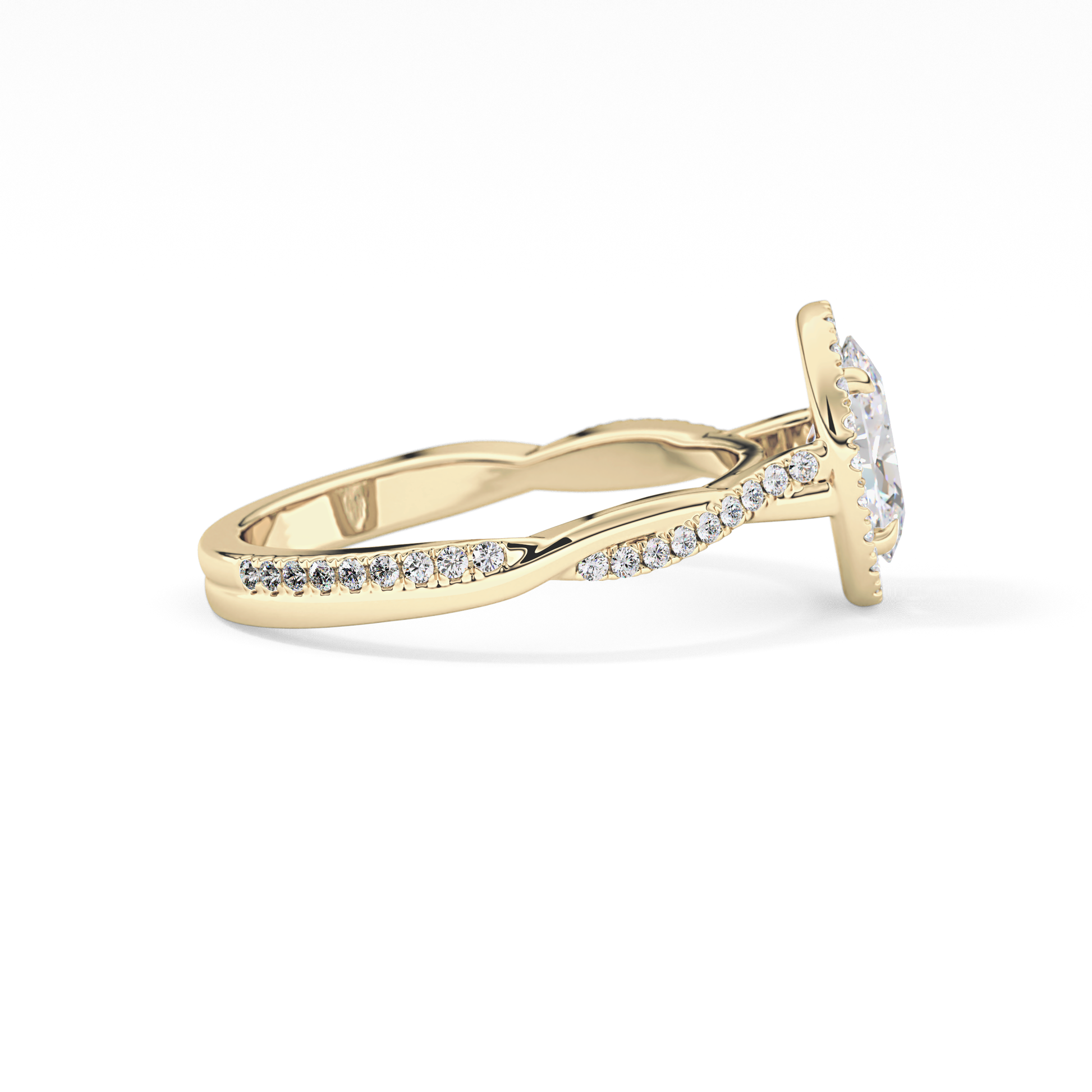 Oval Twisted Shank, Halo and Pave Lab Grown Diamond Engagement Ring