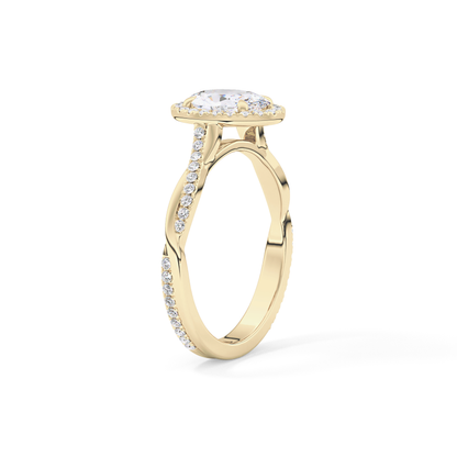 Oval Twisted Shank, Halo and Pave Lab Grown Diamond Engagement Ring