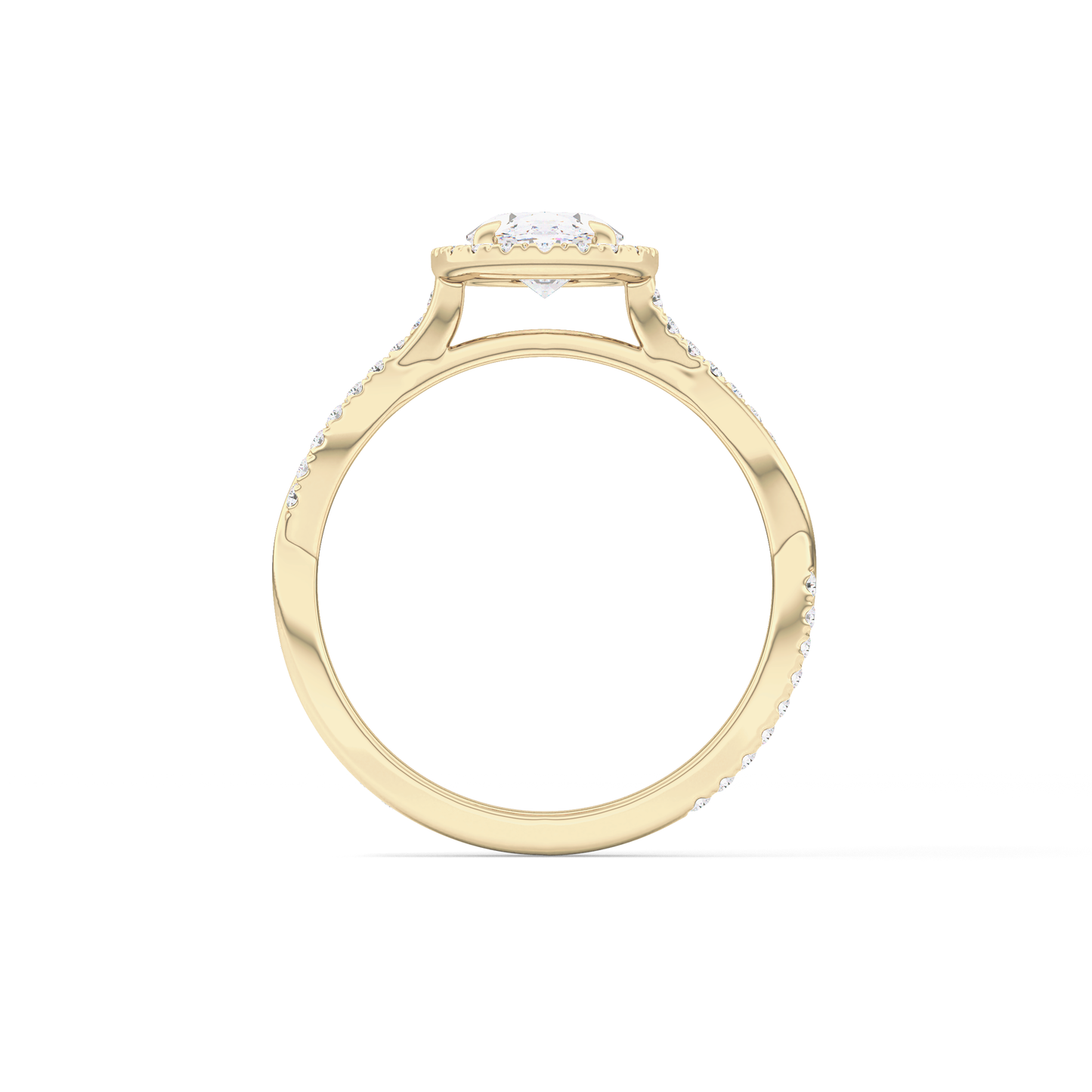 Oval Twisted Shank, Halo and Pave Lab Grown Diamond Engagement Ring