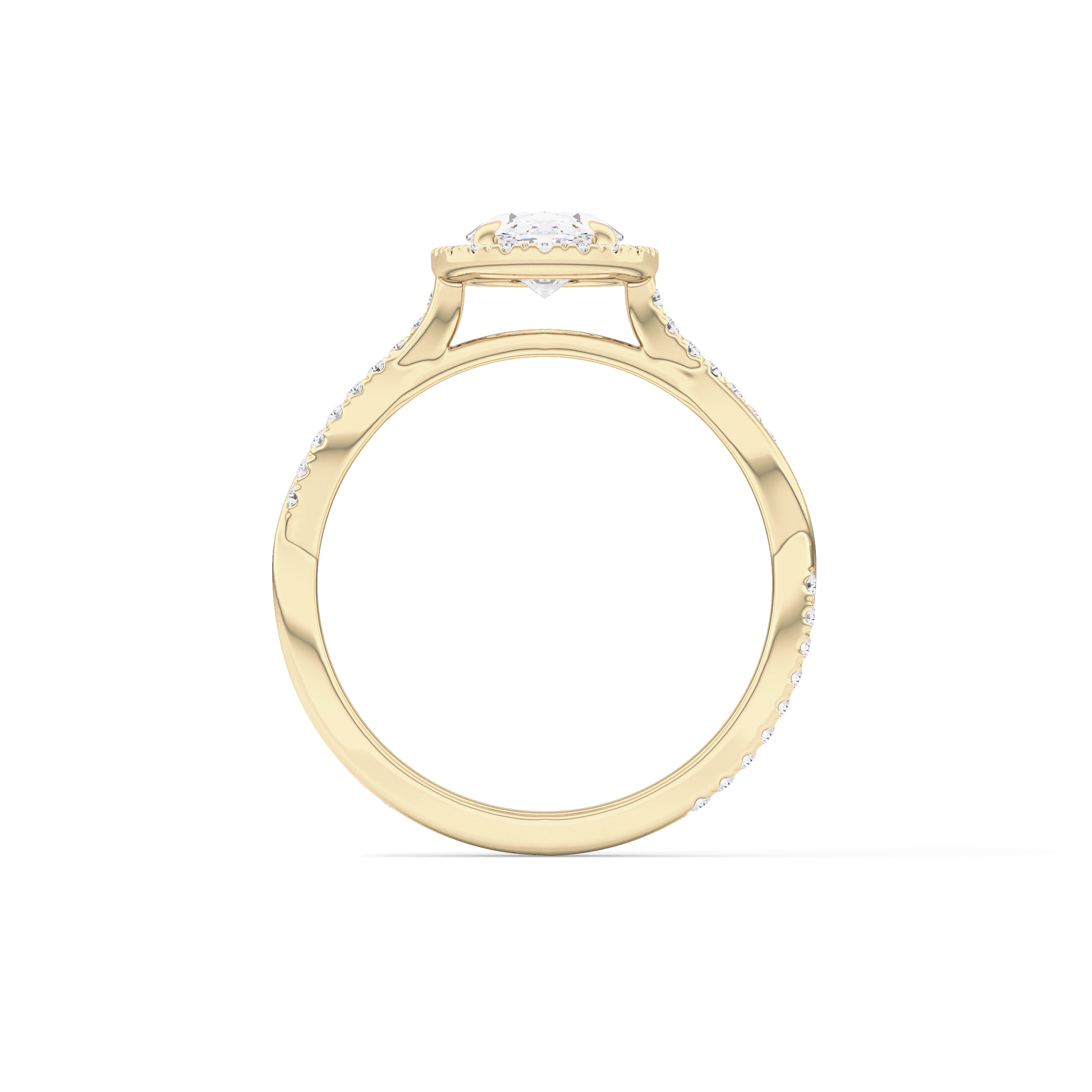 Oval Twisted Shank, Halo and Pave Lab Grown Diamond Engagement Ring