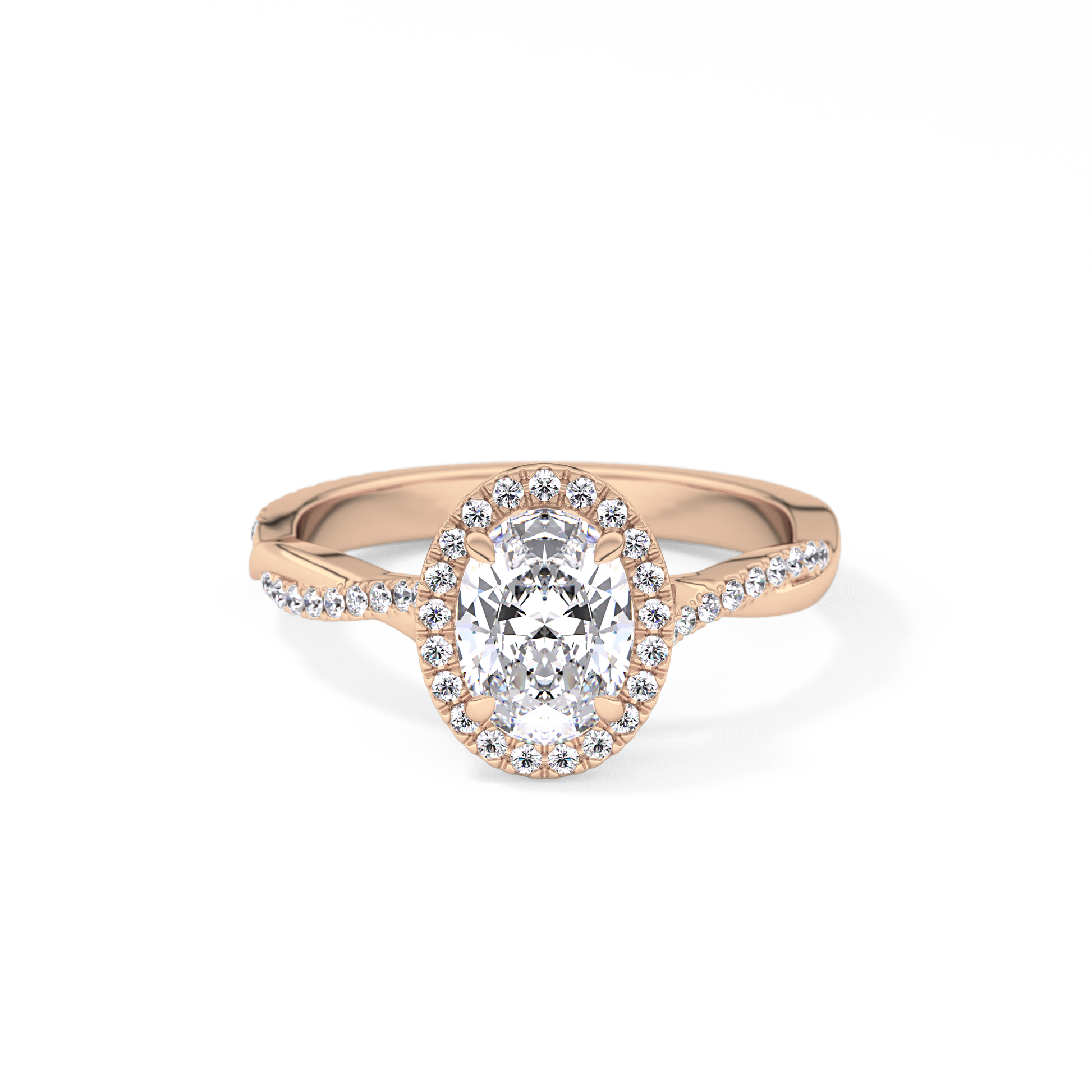 Oval Twisted Shank, Halo and Pave Lab Grown Diamond Engagement Ring