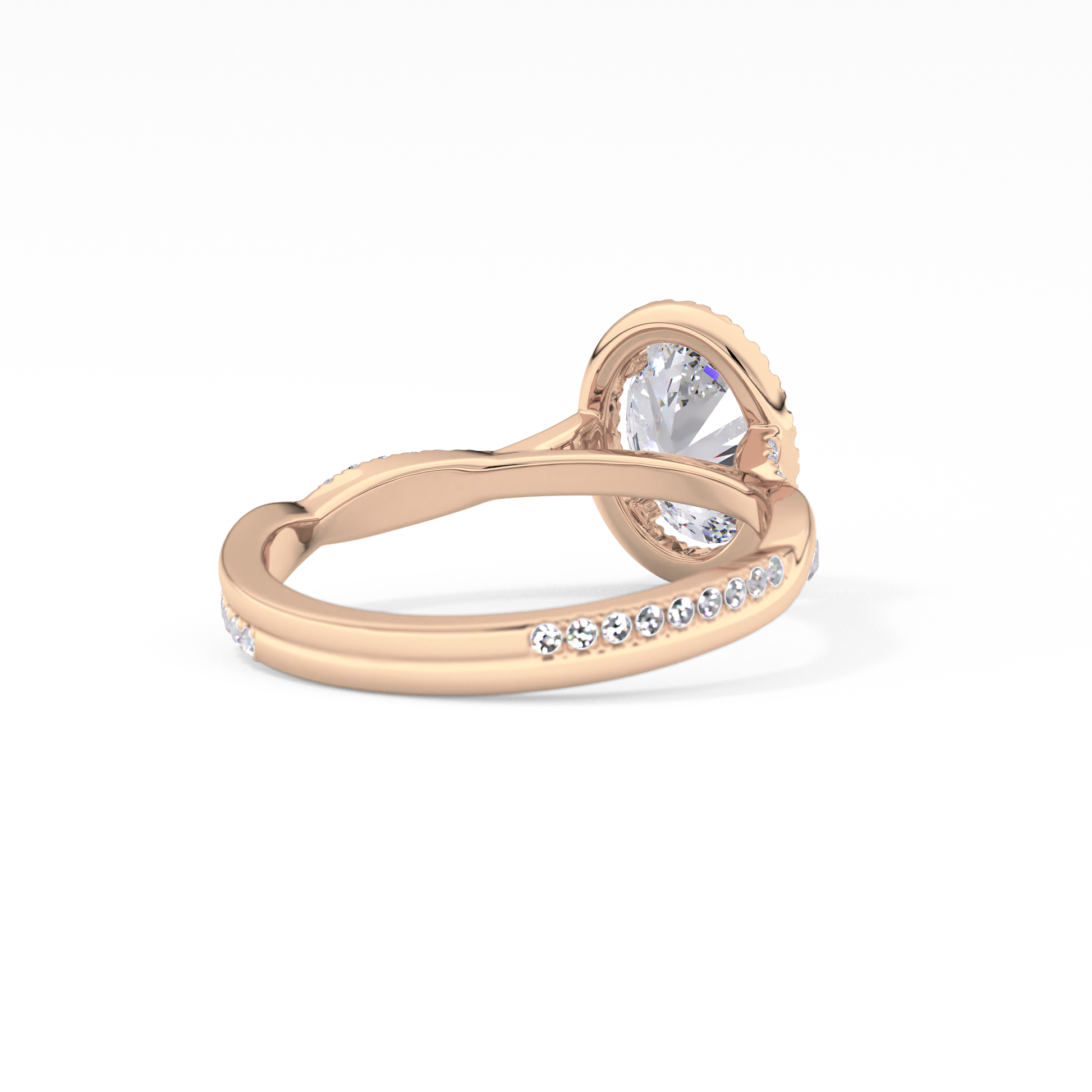 Oval Twisted Shank, Halo and Pave Lab Grown Diamond Engagement Ring